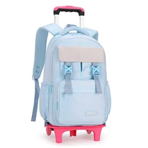 solid-color rolling backpack for girls, trolley wheel school bag, wheeled bookbag on 2 wheels