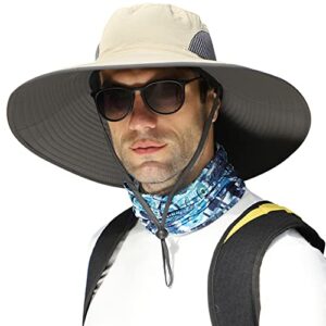 【oversize xxl&wide brim】 sun hats for men, 【upf50+waterproof】 fishing-hat boonie bucket for hiking safari beach garden khaki