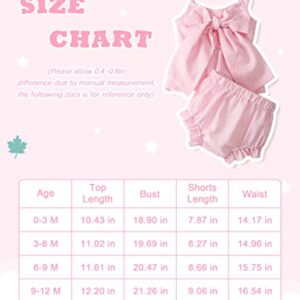 LYSINK Newborn Baby Girl Clothes Stripe Sleeveless Bowknot Tank Top Shorts Set Summer Outfits Cute Baby Clothes Girl 0-18 Months (Light-pink,0-3 Months)