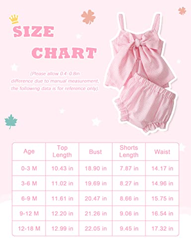LYSINK Newborn Baby Girl Clothes Stripe Sleeveless Bowknot Tank Top Shorts Set Summer Outfits Cute Baby Clothes Girl 0-18 Months (Light-pink,0-3 Months)