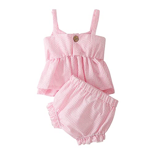 LYSINK Newborn Baby Girl Clothes Stripe Sleeveless Bowknot Tank Top Shorts Set Summer Outfits Cute Baby Clothes Girl 0-18 Months (Light-pink,0-3 Months)