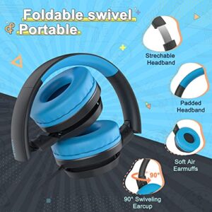 LORELEI E7 Kids Headphones with Microphone, Safe Volume Limiter 85/94dB, Foldable Stereo Tangle-Free On-Ear Wired Headphones for Toddlers/Boys/Girls/School/iPad/Laptop/Travel (Black&Blue)