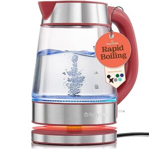 speed-boil water electric kettle, 1.7l 1500w, coffee & tea kettle borosilicate glass, wide opening, auto shut-off, cool touch handle, led light. 360° rotation, boil dry protection