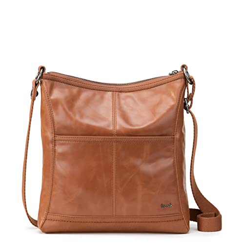 The Sak Womens Iris Crossbody in Leather Casual Purse With Adjustable Strap Zipper Pockets, Tobacco Floral Embossed, One Size US