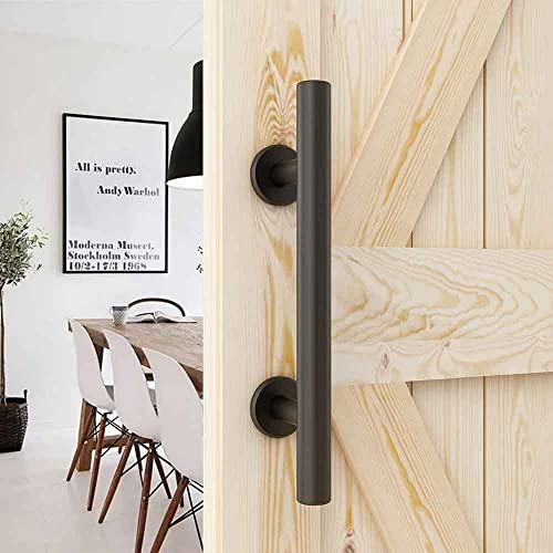 CCJH 12" Sliding Barn Door Handles and Pulls, Double Sided Hardware Set, Flat Bottom Plate Design, Rustic Black, Easy Installation