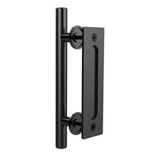 CCJH 12" Sliding Barn Door Handles and Pulls, Double Sided Hardware Set, Flat Bottom Plate Design, Rustic Black, Easy Installation