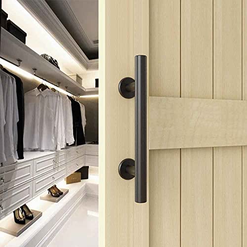 CCJH 12" Sliding Barn Door Handles and Pulls, Double Sided Hardware Set, Flat Bottom Plate Design, Rustic Black, Easy Installation