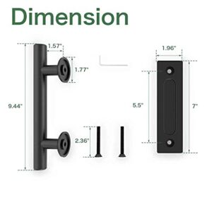 CCJH 12" Sliding Barn Door Handles and Pulls, Double Sided Hardware Set, Flat Bottom Plate Design, Rustic Black, Easy Installation