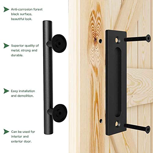 CCJH 12" Sliding Barn Door Handles and Pulls, Double Sided Hardware Set, Flat Bottom Plate Design, Rustic Black, Easy Installation