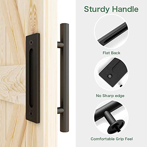 CCJH 12" Sliding Barn Door Handles and Pulls, Double Sided Hardware Set, Flat Bottom Plate Design, Rustic Black, Easy Installation