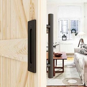 CCJH 12" Sliding Barn Door Handles and Pulls, Double Sided Hardware Set, Flat Bottom Plate Design, Rustic Black, Easy Installation