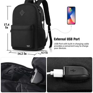 YAMTION Black Backpack for Women Men,Casual School Backpack Teen Boys and Girls 15.6 Inch Laptop Bookbag with USB Charger for College High School Travel Business