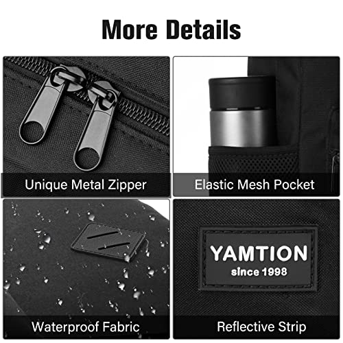 YAMTION Black Backpack for Women Men,Casual School Backpack Teen Boys and Girls 15.6 Inch Laptop Bookbag with USB Charger for College High School Travel Business