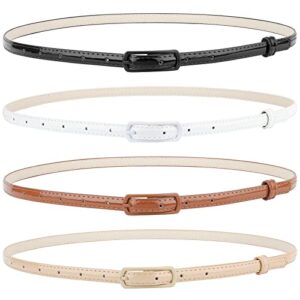 suosdey 4 pack thin belts for women skinny leather belts with metal buckle for dresses pants jeans