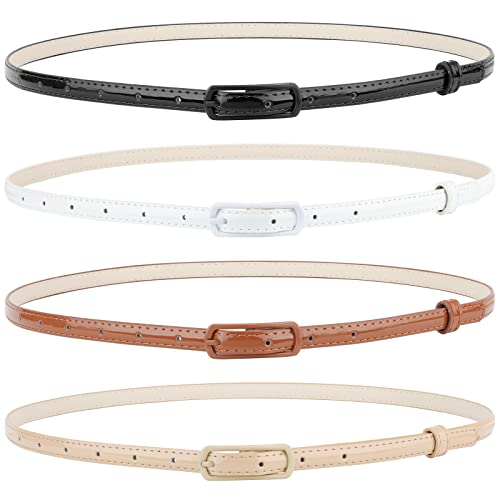 SUOSDEY 4 Pack Thin Belts for Women Skinny Leather Belts with Metal Buckle for Dresses Pants Jeans