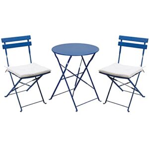 grand patio 3-piece bistro set folding outdoor furniture sets with premium steel frame portable design for bistro & balcony (peacock blue with cushion)