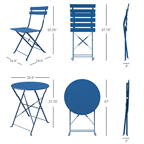 Grand patio 3-Piece Bistro Set Folding Outdoor Furniture Sets with Premium Steel Frame Portable Design for Bistro & Balcony (Peacock Blue with Cushion)
