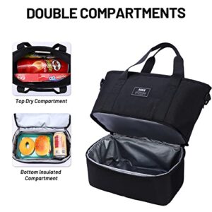 MIER Dual Compartment Lunch Bag for Women Insulated Lunch Box, Small Lunch Tote with Shoulder Strap for Work, Black