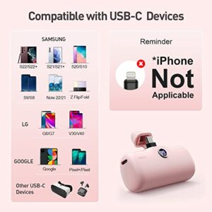 iWALK Portable Charger, PD USB C Power Bank [2023 Upgrade] Small Fast Charging Docking Battery with LED Display Compatible with Samsung Galaxy Z Flip5/4,S23,S22,S20,Android Phones,Pink