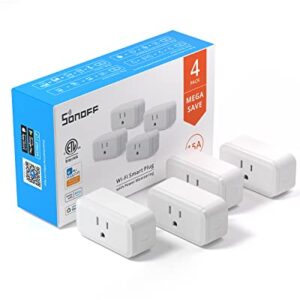 SONOFF S40 WiFi Smart Plug with Energy Monitoring, 15A Smart Outlet Socket ETL Certified, Work with Alexa & Google Home Assistant, IFTTT Supporting, 2.4 Ghz WiFi Only (4-Pack)