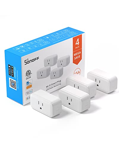 SONOFF S40 WiFi Smart Plug with Energy Monitoring, 15A Smart Outlet Socket ETL Certified, Work with Alexa & Google Home Assistant, IFTTT Supporting, 2.4 Ghz WiFi Only (4-Pack)