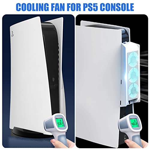 Cooling Fan for PS5 Accessories with 3 Cooling Fans, Luckit Upgraded Quiet Cooler Fan with USB Port and LED Light for Playstation 5 Console Digital
