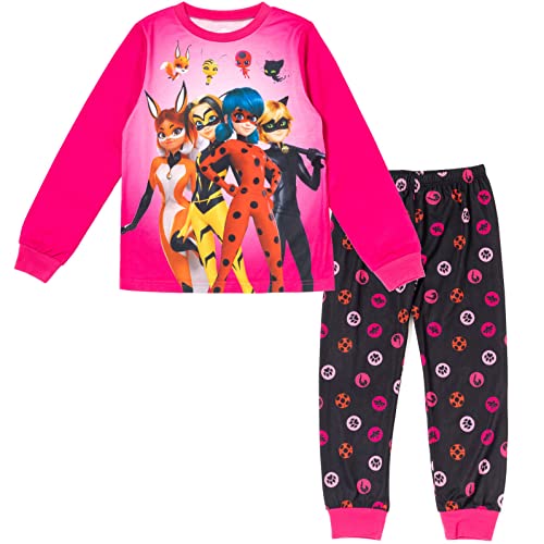 Miraculous Cat Noir Ladybug Rena Rouge Big Girls Pajama Shirt Pants Pink/Black 14-16