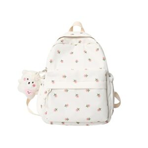 zfoflik small flower school bag for teen girls kawaii floral backpack for girls women student aesthetic cute mini bookbag girls backpacks ages 8-10(white)