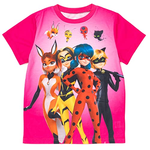 Miraculous Cat Noir Ladybug Rena Rouge Little Girls Pajama Shirt Shorts Black/Pink 4