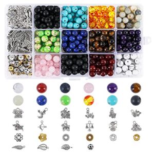 520pcs natural gemstone beads, mixed 8mm healing natural stone bead rock loose gemstone beaded for diy bracelet necklace essential oil jewelry making bulk