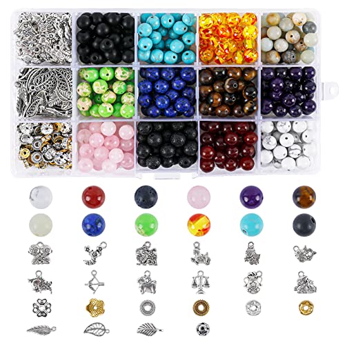 520pcs Natural Gemstone Beads, Mixed 8mm Healing Natural Stone Bead Rock Loose Gemstone Beaded for DIY Bracelet Necklace Essential Oil Jewelry Making Bulk