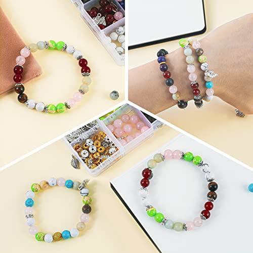 520pcs Natural Gemstone Beads, Mixed 8mm Healing Natural Stone Bead Rock Loose Gemstone Beaded for DIY Bracelet Necklace Essential Oil Jewelry Making Bulk