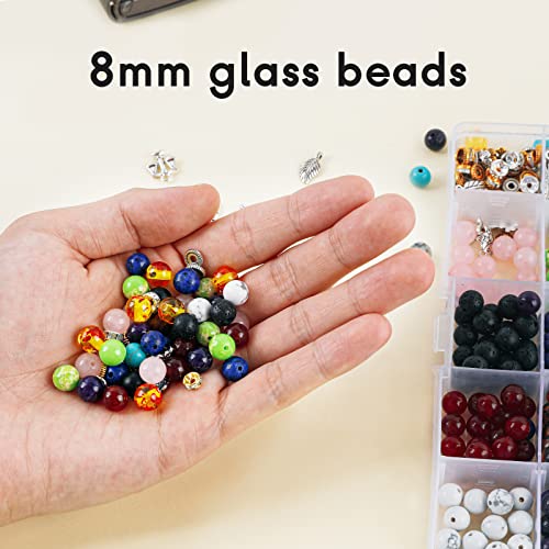 520pcs Natural Gemstone Beads, Mixed 8mm Healing Natural Stone Bead Rock Loose Gemstone Beaded for DIY Bracelet Necklace Essential Oil Jewelry Making Bulk