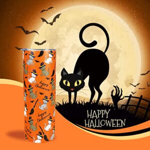 Mosdeim Halloween Tumbler 20 oz Travel Holiday Coffee Mug Witch Cat Skinny Tumblers with Lid and Straw Stainless Steel Insulated Coffee Cups Holloween Gifts for Women Girls