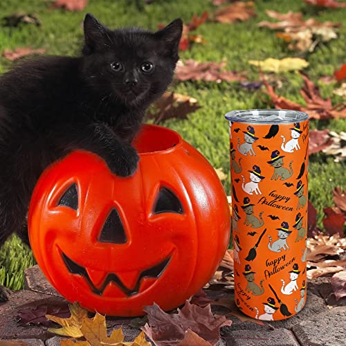 Mosdeim Halloween Tumbler 20 oz Travel Holiday Coffee Mug Witch Cat Skinny Tumblers with Lid and Straw Stainless Steel Insulated Coffee Cups Holloween Gifts for Women Girls