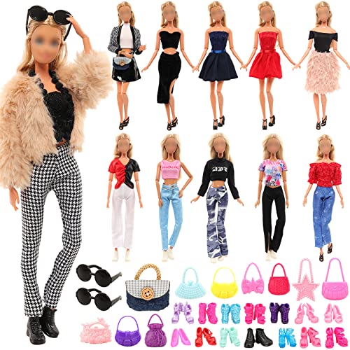 11.5 Inch Doll Clothes & Accessories 4 Tops 4 Pants/Skirts Outfits 2 Coats 2 Fashion Dresses 10 Shoes 2 Glasses 11 Handbags for 11.5 Inch Dolls