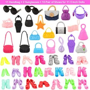 11.5 Inch Doll Clothes & Accessories 4 Tops 4 Pants/Skirts Outfits 2 Coats 2 Fashion Dresses 10 Shoes 2 Glasses 11 Handbags for 11.5 Inch Dolls