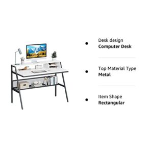 CubiCubi Computer Desk with 2 Storage Drawers, Home Office Writing Desk, Study Table for Small Space, (White, Storage Shelves)