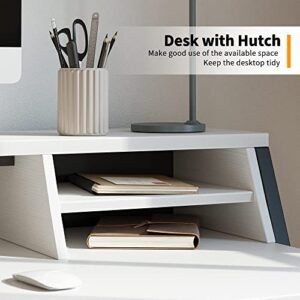 CubiCubi Computer Desk with 2 Storage Drawers, Home Office Writing Desk, Study Table for Small Space, (White, Storage Shelves)