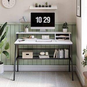 CubiCubi Computer Desk with 2 Storage Drawers, Home Office Writing Desk, Study Table for Small Space, (White, Storage Shelves)