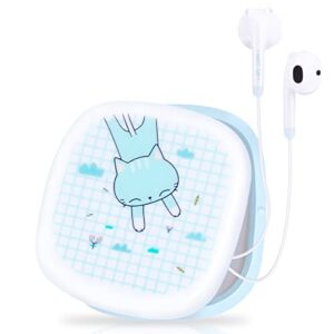 qearfun cat earbuds for kids, kawakii wired earbud & in-ear headphones gift for school girls and boys with microphone and lovely earphones storage case(skyblue g)