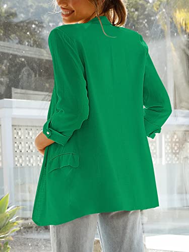 ANRABESS Womens 2023 Spring Summer Casual Open Front Long Sleeve Lightweight Work Office Jackets Blazer Suit 559lvse-L Green