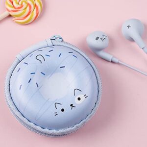 qearfun donut earbuds for kids, cute earbud & in-ear headphones wired gift for school girls and boys with microphone and lovely earphones storage case blue