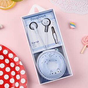 QearFun Donut Earbuds for Kids, Cute Earbud & in-Ear Headphones Wired Gift for School Girls and Boys with Microphone and Lovely Earphones Storage Case Blue