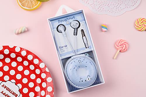 QearFun Donut Earbuds for Kids, Cute Earbud & in-Ear Headphones Wired Gift for School Girls and Boys with Microphone and Lovely Earphones Storage Case Blue