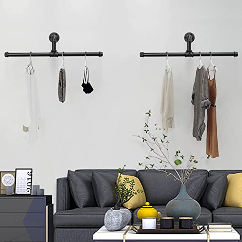 Jeasor Industrial Pipe Clothes Rack Floating DIY Wall Mounted, Heavy Duty Rustic Vintage Clothing Rod, Metal Garment Bar Space-Saving Hanging for Bedroom, Bathroom and Laundry Room (Black)