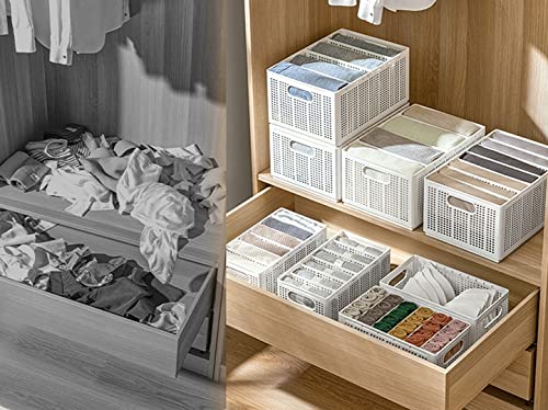 ChezMax Wardrobe Clothes Organizer, Upgraded PP Board Cabinet Closet Compartment Storage Baskets, White Washable Foldable Dividers Closet Drawer Bins for Underwear Socks Jeans, Big Size 5 Grids