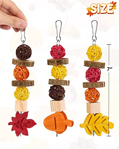 Xylolfsty Fall Themed Chew Toys for Rabbit Dwarf Hamster Bunny Guinea Pig Chinchilla Gerbil Pet Rat Small Animals Cage Hanging Teeth Grinding Accessories Autumn Thanksgiving Gifts 3PCS