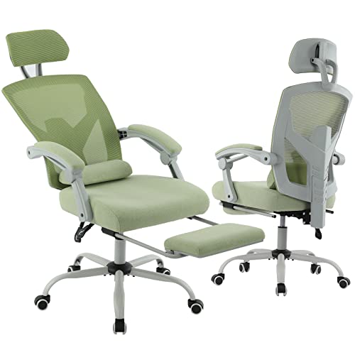 Ergonomic Office Chair, Reclining High Back Mesh Chair, Computer Desk Chair, Swivel Rolling Home Task Chair with Lumbar Support Pillow, Adjustable Headrest, Retractable Footrest and Padded Armrests