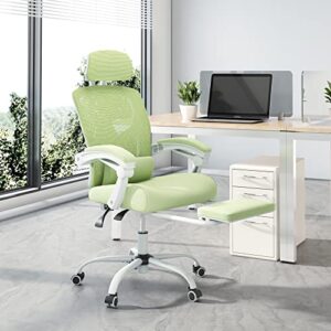 Ergonomic Office Chair, Reclining High Back Mesh Chair, Computer Desk Chair, Swivel Rolling Home Task Chair with Lumbar Support Pillow, Adjustable Headrest, Retractable Footrest and Padded Armrests